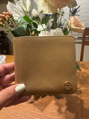 CHANEL Tan Textured Leather wallet with Gold accents